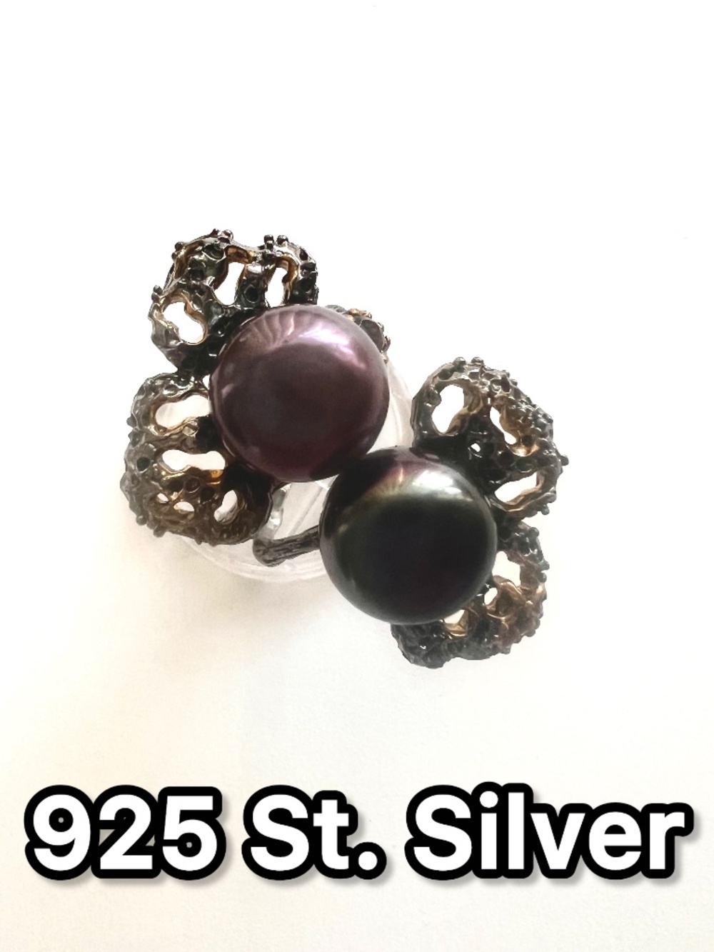 NWT 925 STERLING SILVER NATURAL FRESHWATER TAHITIAN BLACK PEARL RING